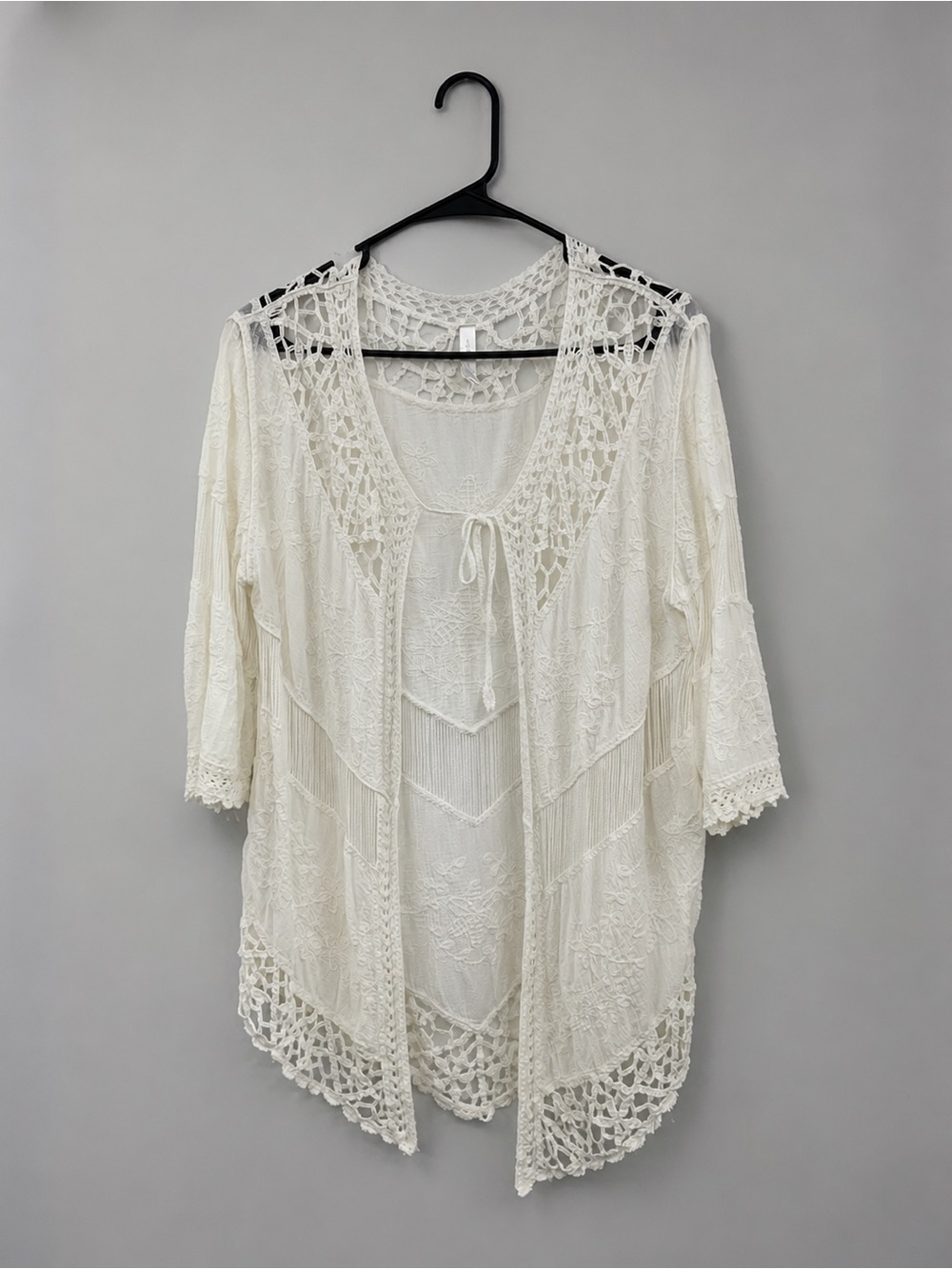 Cream Crochet Lace Open Cardigan